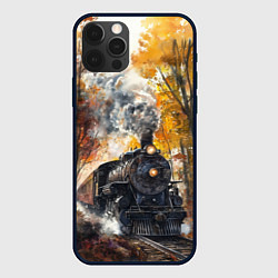 Чехол для iPhone 12 Pro Акварельный паровоз, цвет: 3D-черный