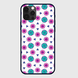 Чехол для iPhone 12 Pro Цветочно-геометрический паттерн, цвет: 3D-черный