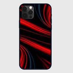 Чехол для iPhone 12 Pro Чёрный с красными волнистыми полосами, цвет: 3D-черный
