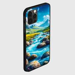 Чехол для iPhone 12 Pro Пейзаж художественный горы речка камни, цвет: 3D-черный — фото 2