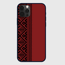 Чехол для iPhone 12 Pro Узоры славянские в красном цвете, цвет: 3D-черный