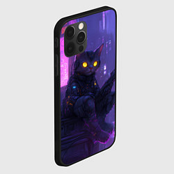 Чехол для iPhone 12 Pro Кот в стиле киберпанк сидит на крыше, цвет: 3D-черный — фото 2