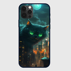 Чехол для iPhone 12 Pro Огромный кот в городе киберпанк, цвет: 3D-черный