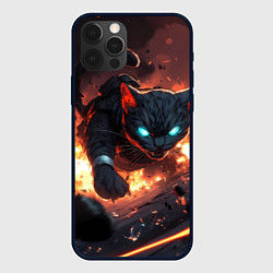 Чехол для iPhone 12 Pro Кот летит после взрыва - киберпанк, цвет: 3D-черный