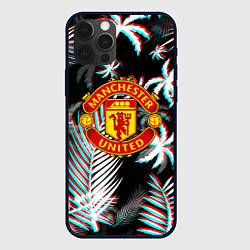 Чехол для iPhone 12 Pro Манчестер Юнайтед тропики глитч, цвет: 3D-черный