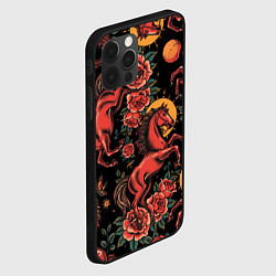 Чехол для iPhone 12 Pro Красная лошадь с розами, цвет: 3D-черный — фото 2