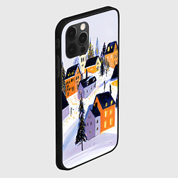 Чехол для iPhone 12 Pro Новогодние домики на горе, цвет: 3D-черный — фото 2