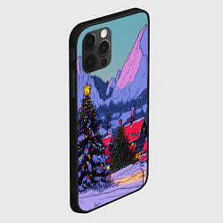 Чехол для iPhone 12 Pro Новогодние елки в горном городке, цвет: 3D-черный — фото 2