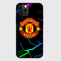 Чехол для iPhone 12 Pro Манчестер Юнайтед неоновые молнии, цвет: 3D-черный