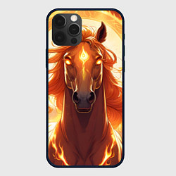 Чехол для iPhone 12 Pro Огненная лошадь в свечении, цвет: 3D-черный