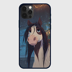 Чехол для iPhone 12 Pro Белая пятнистая новогодняя лошадка, цвет: 3D-черный
