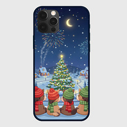 Чехол для iPhone 12 Pro Лошадки в новогоднюю ночь, цвет: 3D-черный