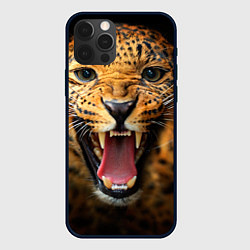 Чехол для iPhone 12 Pro Рык леопарда, цвет: 3D-черный