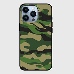 Чехол для iPhone 13 Pro Камуфляж: хаки/зеленый, цвет: 3D-черный