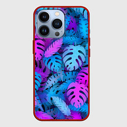 Чехол для iPhone 13 Pro Сине-розовые тропики, цвет: 3D-красный