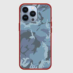 Чехол для iPhone 13 Pro Камуфляж: голубой/синий, цвет: 3D-красный