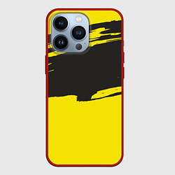 Чехол для iPhone 13 Pro Чёрно-жёлтый, цвет: 3D-красный
