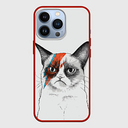 Чехол для iPhone 13 Pro David Bowie: Grumpy cat, цвет: 3D-красный