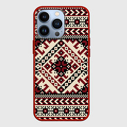 Чехол для iPhone 13 Pro Славянский орнамент, цвет: 3D-красный