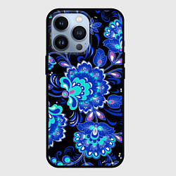 Чехол для iPhone 13 Pro Синяя хохлома, цвет: 3D-черный