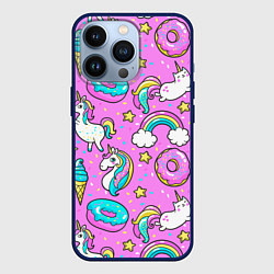 Чехол для iPhone 13 Pro Сказочные единороги, цвет: 3D-тёмно-синий