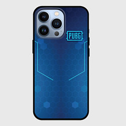 Чехол для iPhone 13 Pro PUBG: Blue Hexagons, цвет: 3D-черный