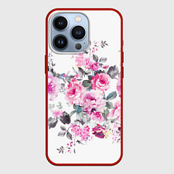 Чехол для iPhone 13 Pro Розовые розы, цвет: 3D-красный
