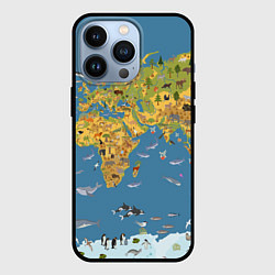 Чехол для iPhone 13 Pro Карта мира детская, цвет: 3D-черный