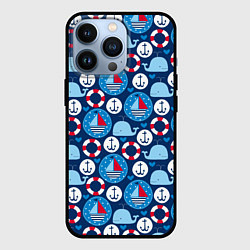 Чехол для iPhone 13 Pro Киты и яхты, цвет: 3D-черный
