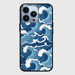Чехол для iPhone 13 Pro Морские волны графика, цвет: 3D-черный