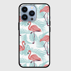 Чехол для iPhone 13 Pro Узор фламинго и тропических растений, цвет: 3D-черный