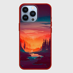 Чехол для iPhone 13 Pro Minimal forest sunset, цвет: 3D-красный