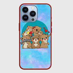Чехол для iPhone 13 Pro Милые выдры, цвет: 3D-красный