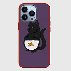 Чехол для iPhone 13 Pro Довольный кот, цвет: 3D-красный