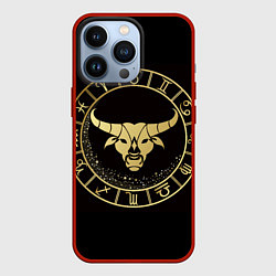 Чехол для iPhone 13 Pro Телец в золотом стиле, цвет: 3D-красный