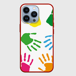 Чехол для iPhone 13 Pro Цветные ладошки - Детский узор, цвет: 3D-красный