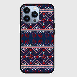 Чехол для iPhone 13 Pro Русские народные узоры, цвет: 3D-черный