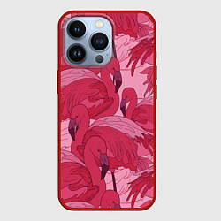 Чехол для iPhone 13 Pro Розовые фламинго, цвет: 3D-красный