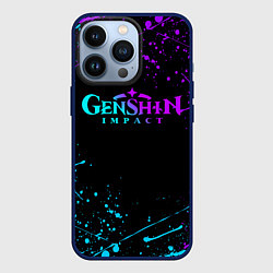 Чехол для iPhone 13 Pro GENSHIN IMPACT NEON LOGO, цвет: 3D-тёмно-синий