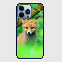 Чехол для iPhone 13 Pro Лисенок в зеленом лесу, цвет: 3D-тёмно-синий