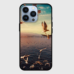 Чехол для iPhone 13 Pro Чайки на воде, цвет: 3D-черный