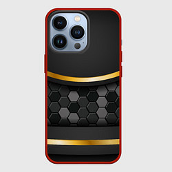 Чехол для iPhone 13 Pro 3D ТЕМНАЯ БРОНЯ С ЗОЛОТОМ, цвет: 3D-красный