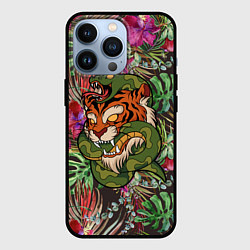 Чехол для iPhone 13 Pro Тигр кусает змею, цвет: 3D-черный
