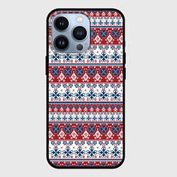 Чехол для iPhone 13 Pro Этнический красно-синий узор, цвет: 3D-черный