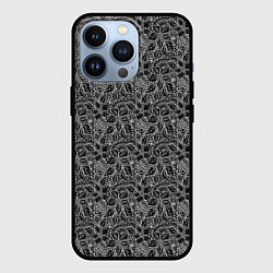 Чехол для iPhone 13 Pro Черно-белый ажурный узор, цвет: 3D-черный