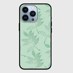 Чехол для iPhone 13 Pro Зеленые листья, цвет: 3D-черный