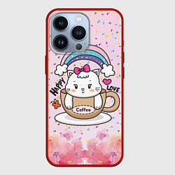 Чехол для iPhone 13 Pro Милая кошечка в чашке кофе, цвет: 3D-красный