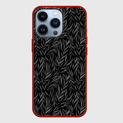 Чехол для iPhone 13 Pro Растительный орнамент черно-белый, цвет: 3D-красный