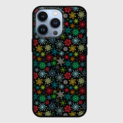 Чехол для iPhone 13 Pro Разноцветные Снежинки, цвет: 3D-черный