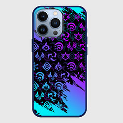Чехол для iPhone 13 Pro GENSHIN NEON PATTERN SYMBOL НЕОН ЭМБЛЕМЫ, цвет: 3D-тёмно-синий